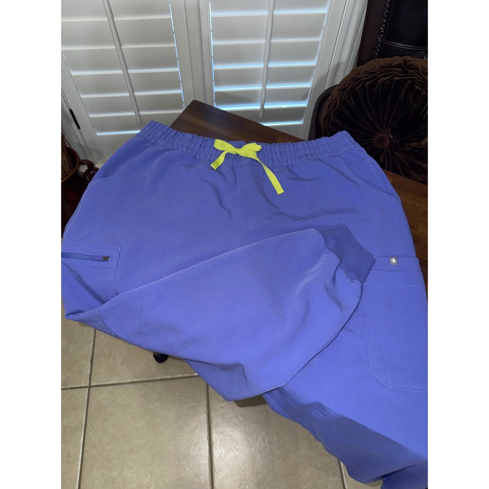 FIGS Technical Collection Scrub Joggers XXL Blue Neon Drawstring